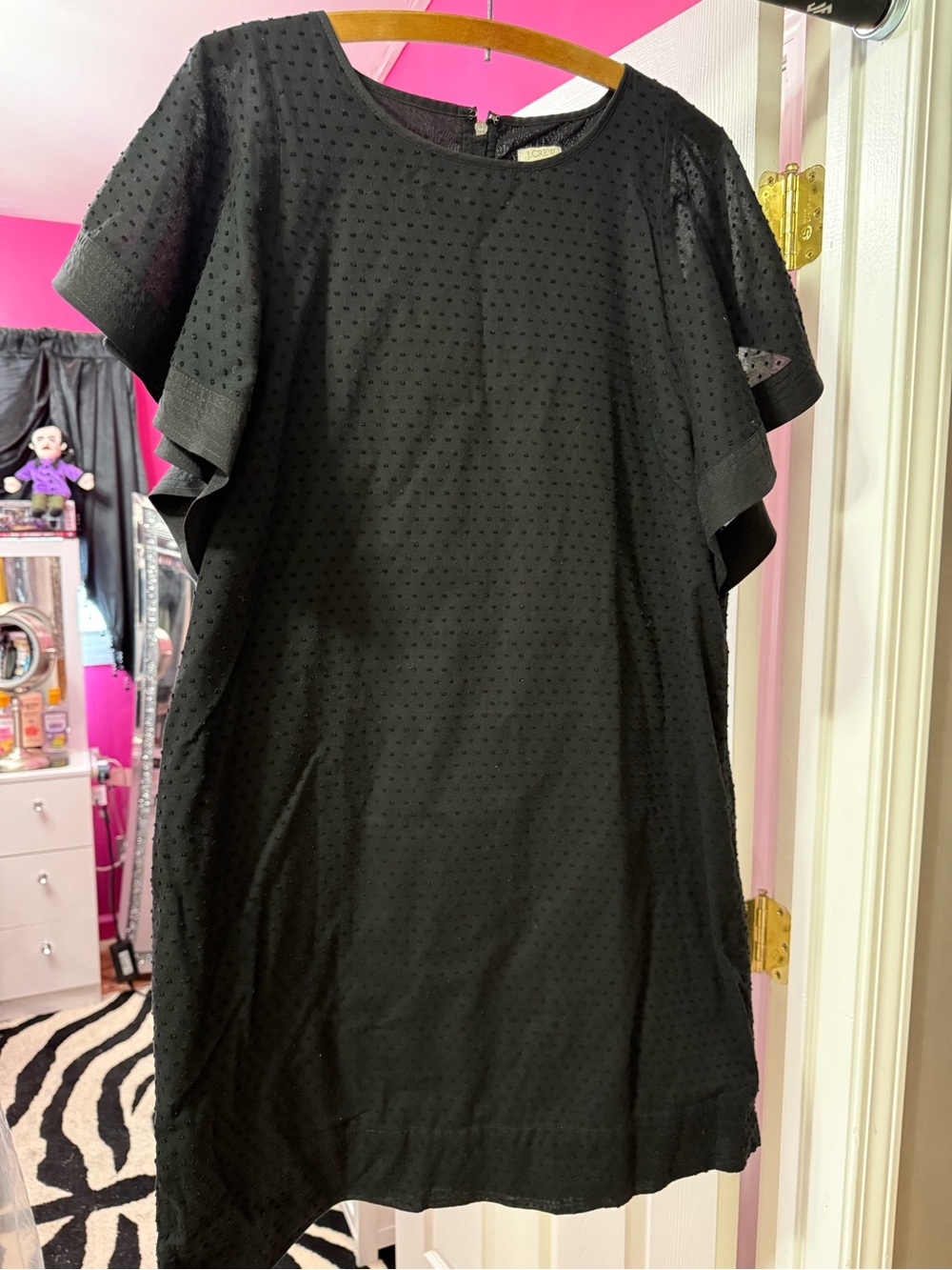 J. Crew Black Swiss Dot Flutter Sleeve Shift Dress